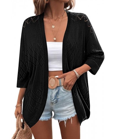 Womens 2024 Lightweight Crochet Cardigan Sweaters Open Front 3/4 Sleeve Knit Kimono Summer Boho Cover Up Black $16.21 Sweaters