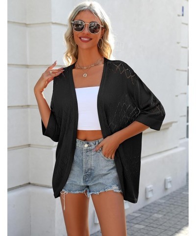 Womens 2024 Lightweight Crochet Cardigan Sweaters Open Front 3/4 Sleeve Knit Kimono Summer Boho Cover Up Black $16.21 Sweaters