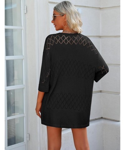 Womens 2024 Lightweight Crochet Cardigan Sweaters Open Front 3/4 Sleeve Knit Kimono Summer Boho Cover Up Black $16.21 Sweaters