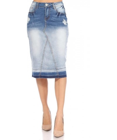 Women's Juniors/Plus Size Calf - Length Pencil Stretch Denim Skirt (77873) Blue Blush (77986) $28.55 Skirts