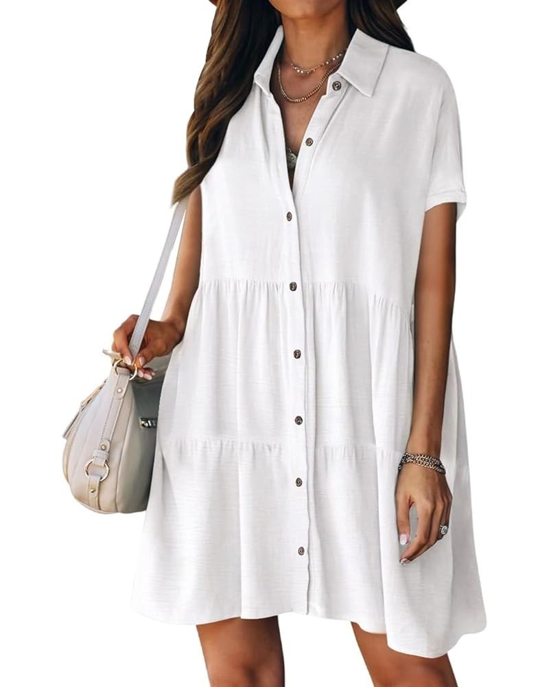 Swimsuit Coverup for Women Button Down Casual Dresses Vacation Wear Beach Cover Up 2024 White $14.72 Swimsuits