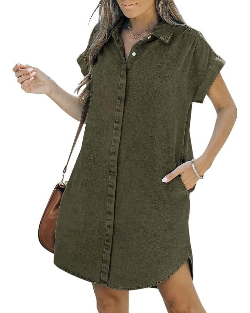 Denim Shirt Dress Women - Denim Dress for Women with Pockets Denim Button Down Shirt Dresses for Women Summer 2023 Army Green...