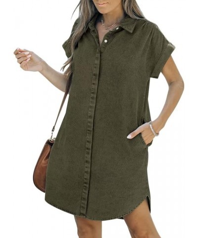 Denim Shirt Dress Women - Denim Dress for Women with Pockets Denim Button Down Shirt Dresses for Women Summer 2023 Army Green...