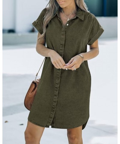 Denim Shirt Dress Women - Denim Dress for Women with Pockets Denim Button Down Shirt Dresses for Women Summer 2023 Army Green...