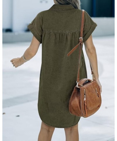 Denim Shirt Dress Women - Denim Dress for Women with Pockets Denim Button Down Shirt Dresses for Women Summer 2023 Army Green...