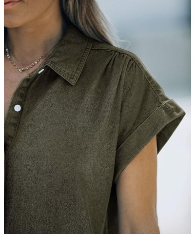 Denim Shirt Dress Women - Denim Dress for Women with Pockets Denim Button Down Shirt Dresses for Women Summer 2023 Army Green...