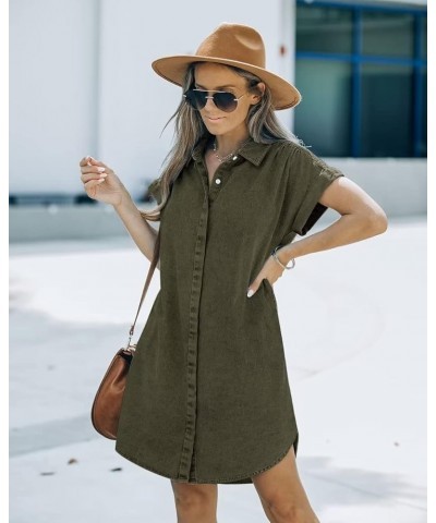 Denim Shirt Dress Women - Denim Dress for Women with Pockets Denim Button Down Shirt Dresses for Women Summer 2023 Army Green...