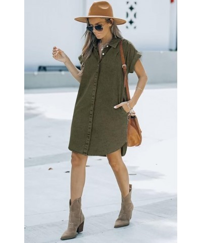 Denim Shirt Dress Women - Denim Dress for Women with Pockets Denim Button Down Shirt Dresses for Women Summer 2023 Army Green...