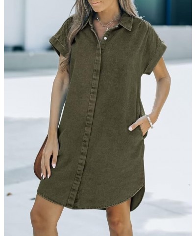 Denim Shirt Dress Women - Denim Dress for Women with Pockets Denim Button Down Shirt Dresses for Women Summer 2023 Army Green...