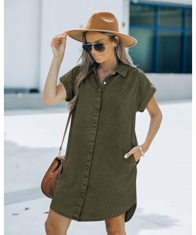 Denim Shirt Dress Women - Denim Dress for Women with Pockets Denim Button Down Shirt Dresses for Women Summer 2023 Army Green...