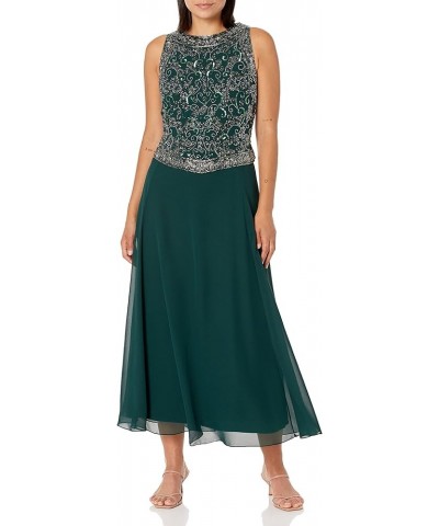 Women's Petite Long Beaded V Trim Detail Gown with Scarf Hunter/Multi $58.61 Dresses