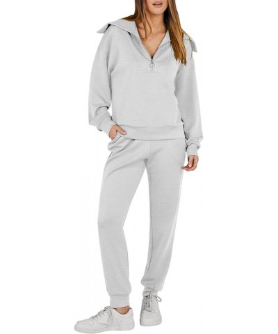 Women 2 Piece Outfits Sweatsuit Set Fall Fashion Half Zip Sweatshirt Jogger Sweatpants Lounge Matching Set Light Gray $28.61 ...