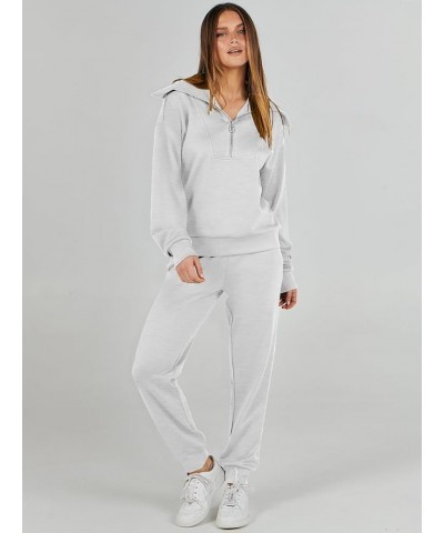 Women 2 Piece Outfits Sweatsuit Set Fall Fashion Half Zip Sweatshirt Jogger Sweatpants Lounge Matching Set Light Gray $28.61 ...