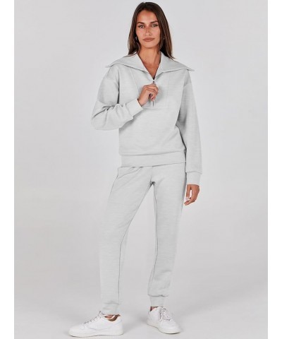 Women 2 Piece Outfits Sweatsuit Set Fall Fashion Half Zip Sweatshirt Jogger Sweatpants Lounge Matching Set Light Gray $28.61 ...