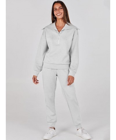 Women 2 Piece Outfits Sweatsuit Set Fall Fashion Half Zip Sweatshirt Jogger Sweatpants Lounge Matching Set Light Gray $28.61 ...