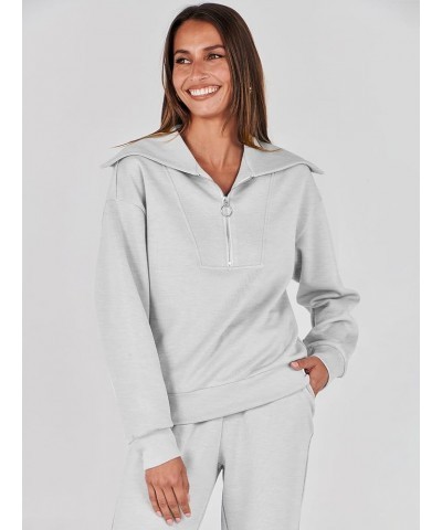 Women 2 Piece Outfits Sweatsuit Set Fall Fashion Half Zip Sweatshirt Jogger Sweatpants Lounge Matching Set Light Gray $28.61 ...