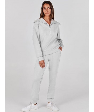 Women 2 Piece Outfits Sweatsuit Set Fall Fashion Half Zip Sweatshirt Jogger Sweatpants Lounge Matching Set Light Gray $28.61 ...