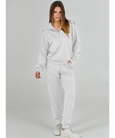 Women 2 Piece Outfits Sweatsuit Set Fall Fashion Half Zip Sweatshirt Jogger Sweatpants Lounge Matching Set Light Gray $28.61 ...