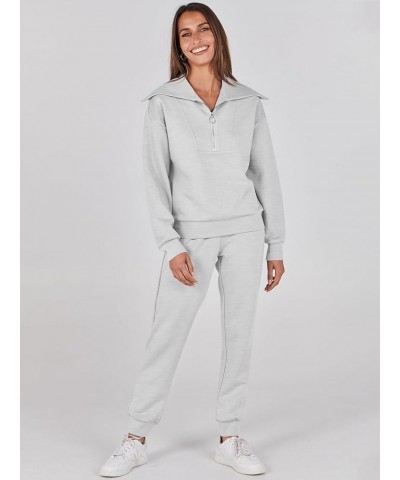 Women 2 Piece Outfits Sweatsuit Set Fall Fashion Half Zip Sweatshirt Jogger Sweatpants Lounge Matching Set Light Gray $28.61 ...