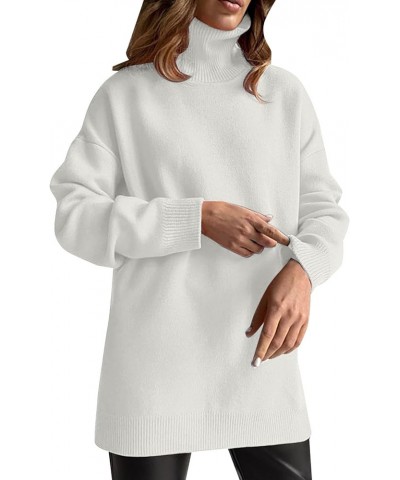 Women's Oversized Long Turtleneck Tunic Batwing Sleeve Pullover Long Knit Sweater 07-white $3.59 Sweaters