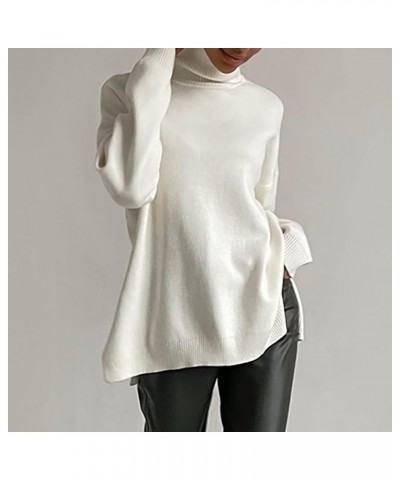 Women's Oversized Long Turtleneck Tunic Batwing Sleeve Pullover Long Knit Sweater 07-white $3.59 Sweaters