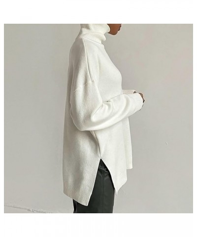 Women's Oversized Long Turtleneck Tunic Batwing Sleeve Pullover Long Knit Sweater 07-white $3.59 Sweaters