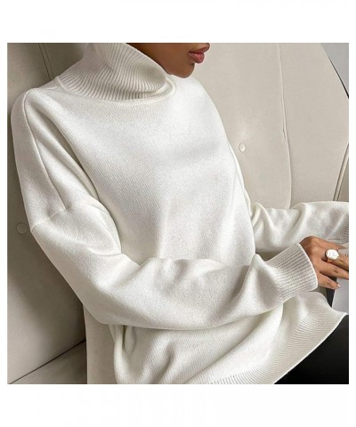 Women's Oversized Long Turtleneck Tunic Batwing Sleeve Pullover Long Knit Sweater 07-white $3.59 Sweaters