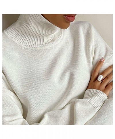 Women's Oversized Long Turtleneck Tunic Batwing Sleeve Pullover Long Knit Sweater 07-white $3.59 Sweaters