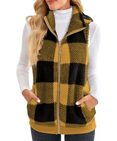 Womens Fashion Plaid Fleece Vest Casual Fuzzy Sleeveless Fuzzy Sherpa Vest Fluffy Zipper Jacket Warm Outerwear F09-yellow $9....