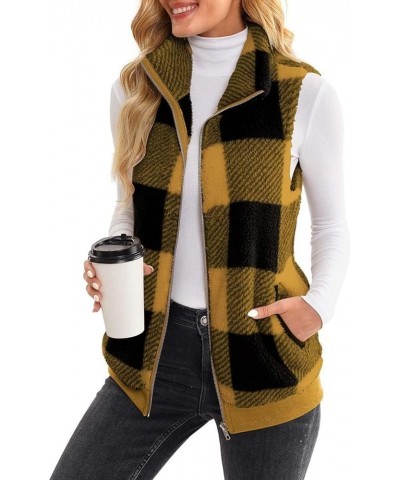 Womens Fashion Plaid Fleece Vest Casual Fuzzy Sleeveless Fuzzy Sherpa Vest Fluffy Zipper Jacket Warm Outerwear F09-yellow $9....