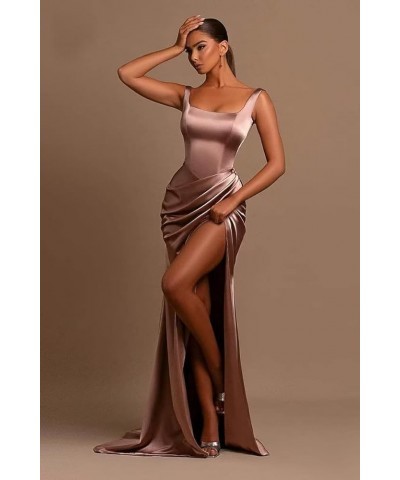 Mermaid Satin Bridesmaid Dresses Long Ruched Prom Dresses for Women Slit Formal Evening Party Gowns Gold $34.44 Dresses