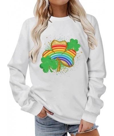 St Patrick Day Sweatshirts for Women Leopard Shamrock Clover Print Lucky Tunic Tops Crew Neck Long Sleeve Trendy Shirts 08-wh...