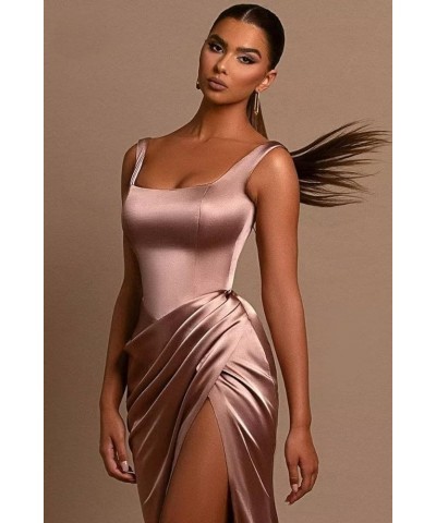 Mermaid Satin Bridesmaid Dresses Long Ruched Prom Dresses for Women Slit Formal Evening Party Gowns Gold $34.44 Dresses