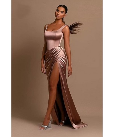 Mermaid Satin Bridesmaid Dresses Long Ruched Prom Dresses for Women Slit Formal Evening Party Gowns Gold $34.44 Dresses