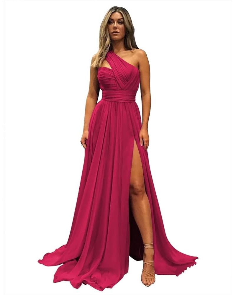 One Shoulder Bridesmaid Dresses for Women 2024 Chiffon Long Prom Dress A Line Formal Dress with Pockets QM106 Fuchsia $27.00 ...