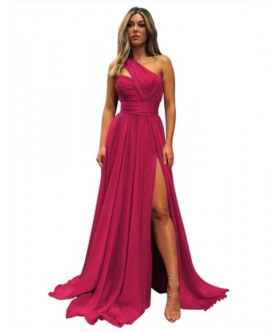 One Shoulder Bridesmaid Dresses for Women 2024 Chiffon Long Prom Dress A Line Formal Dress with Pockets QM106 Fuchsia $27.00 ...