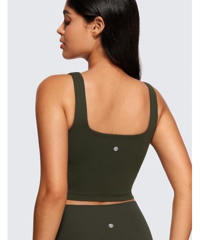 Butterluxe Womens Square Neck Longline Sports Bra - Workout Crop Tank Tops Padded with Built in Shelf Yoga Bra Olive Green $2...