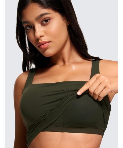 Butterluxe Womens Square Neck Longline Sports Bra - Workout Crop Tank Tops Padded with Built in Shelf Yoga Bra Olive Green $2...