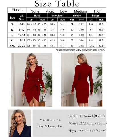 Women's Sexy V Neck Long Sleeve Wrap Tie Waist Ruched Bodycon Fall Party Cocktail Dress 01-wine Red $18.97 Dresses