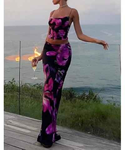 Women 2 Piece Long Skirt Sets Sleeveless Crop Camis Bodycon Maxi Midi Skirts Y2k Two Piece Outfit Beach Wear M-purple $13.19 ...