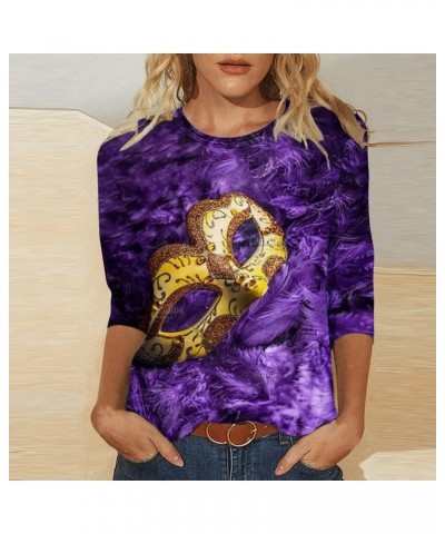 Mardi Gras Outfit for Women Carnival Going Out Tops Trendy 2024 Holiday Graphic Tees 3/4 Length Sleeve Tshirt Shirts 52 Mardi...