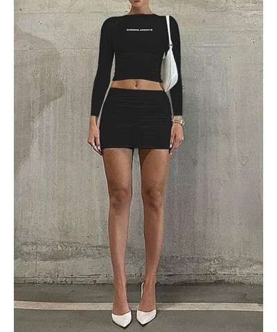 Women Sexy Mini Skirt Set Y2k Strapless Tube Top Bodycon Skirt 2 Piece Outfits Dress Solid Party Club Streetwear B4-black $10...