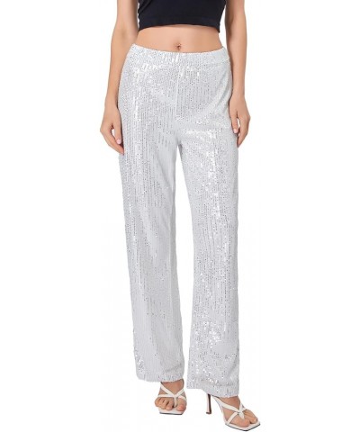 Womens Casual Elastic Waist Y2K Trouser Pants High Waisted Wide Leg Baggy Trousers Bottom Streetwear 06 Silver $13.07 Pants