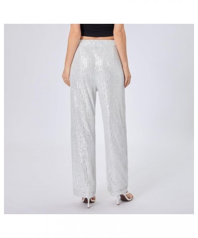 Womens Casual Elastic Waist Y2K Trouser Pants High Waisted Wide Leg Baggy Trousers Bottom Streetwear 06 Silver $13.07 Pants