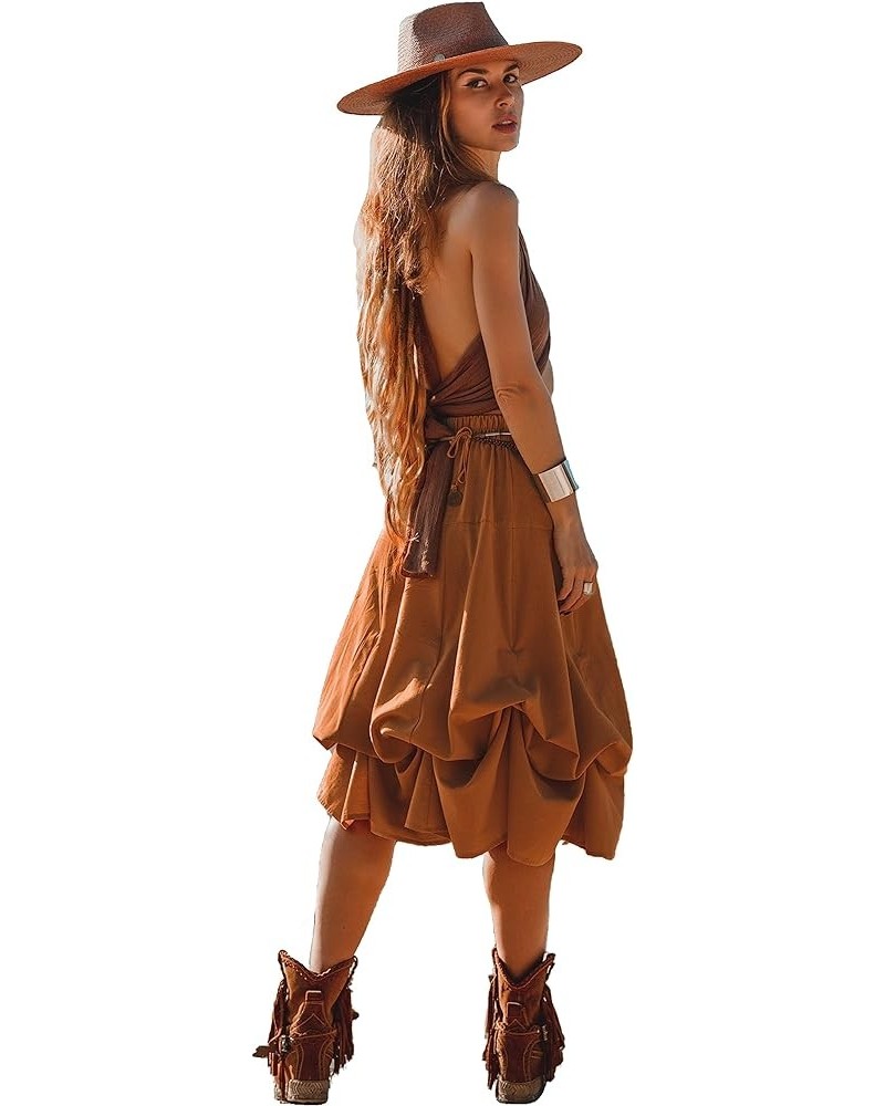 Women's Boho Maxi Midi Skirt Aurora Bohemian Long Organic Cotton Copper $23.92 Skirts