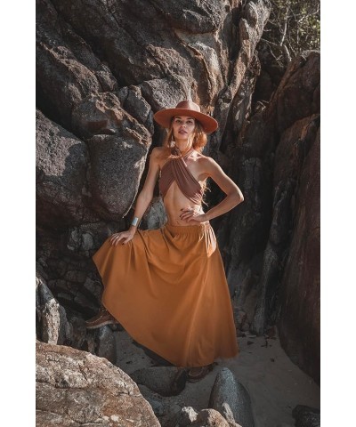 Women's Boho Maxi Midi Skirt Aurora Bohemian Long Organic Cotton Copper $23.92 Skirts