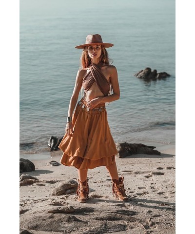 Women's Boho Maxi Midi Skirt Aurora Bohemian Long Organic Cotton Copper $23.92 Skirts