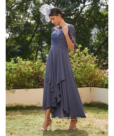 Half Sleeve Mother of The Bride Dresses 2024 High Low Ruffles Tea Length Chiffon Formal Party Dresses for Womens RO005 Peacoc...