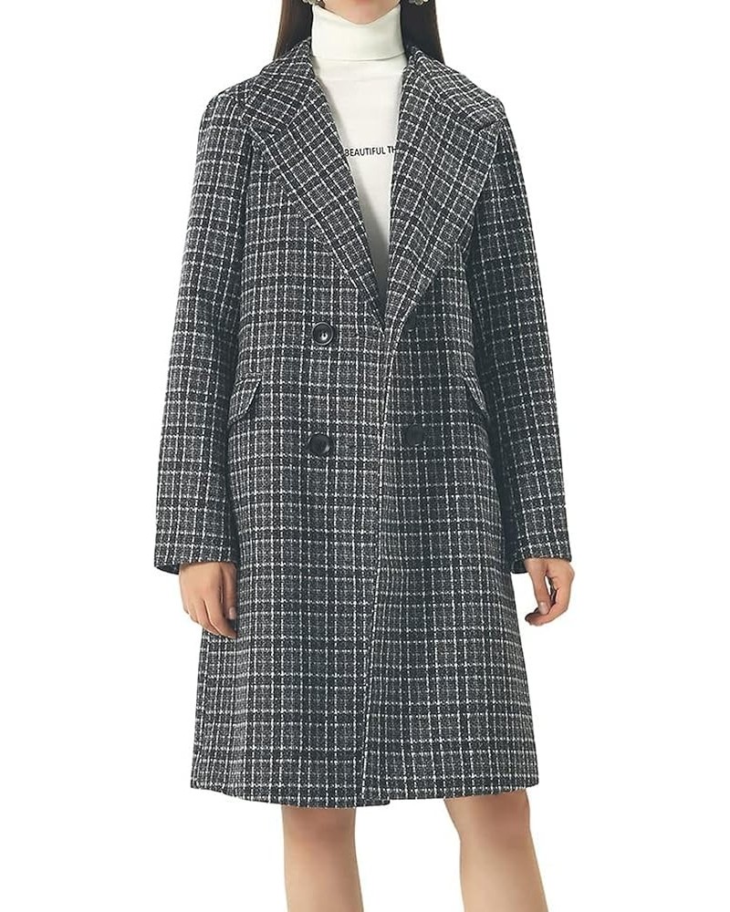 Women Dressy Plaid Pea Coat Long Wool Trench Coat Jacket Double Breasted Dress Coat Peacoat Black $31.14 Coats