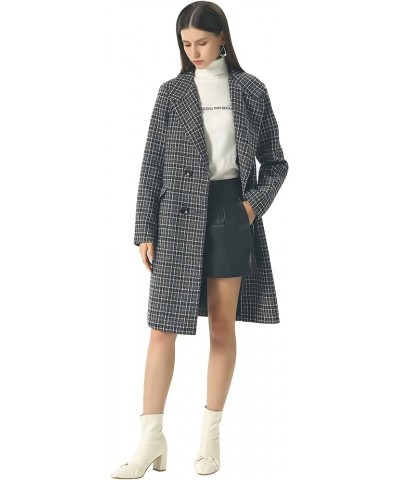 Women Dressy Plaid Pea Coat Long Wool Trench Coat Jacket Double Breasted Dress Coat Peacoat Black $31.14 Coats